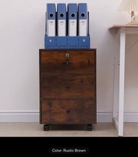 3 Drawer Mobile Filing Cabinet Lockable Storage Unit White Brown Oak Jugni UK