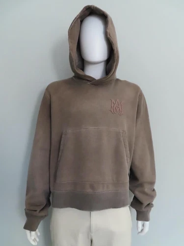 ***AMIRI Felpa con Cappuccio Pullover Uomo Marrone Erica Logo Ricamato Taglia L