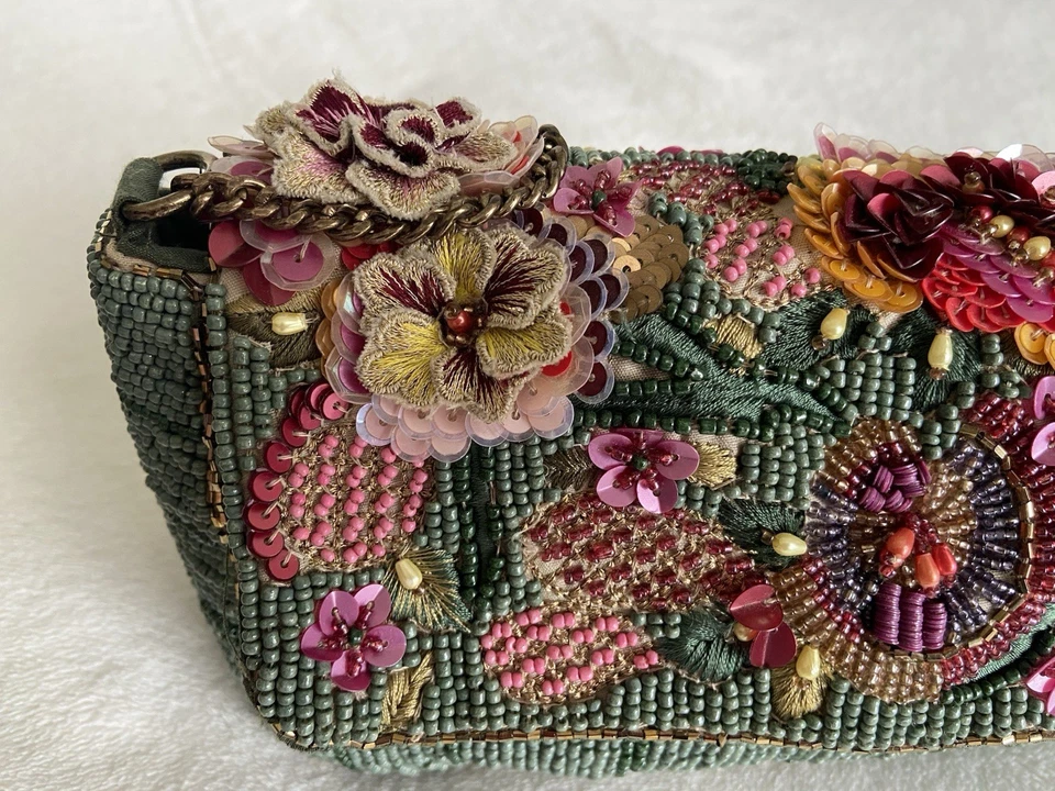 Zara Rare Seafoam Green Floral Sequin & Appliqué Bag EUC - Image 4 of 4