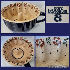 echt Bürgeler Keramik Gugelhupf mit Henkel groß Handarbeit blau Kuchenform Backe