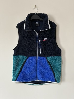 Nike Sherpa Fleece Weste Herren S/M Blau Navy Full Zip Weste Swoosh Colour Block
