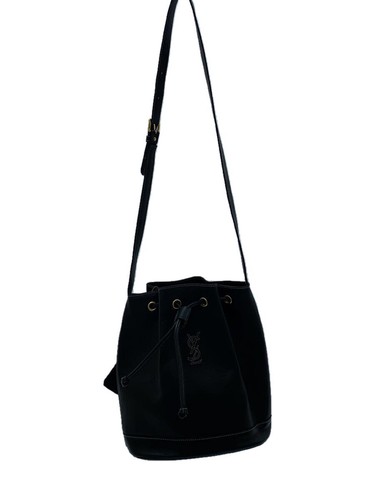 YVES SAINT LAURENT Drawstring Shoulder Bag Leather BLK