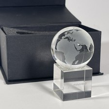 Crystal Clear World Earth Globe Etched Crystal World on Stand 3" Paperweight
