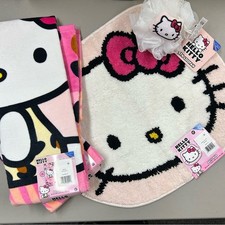 Hello Kitty Bathroom Shower Bath Set with Rug / Mat, 2 Towels, Loofah NWT Sanrio