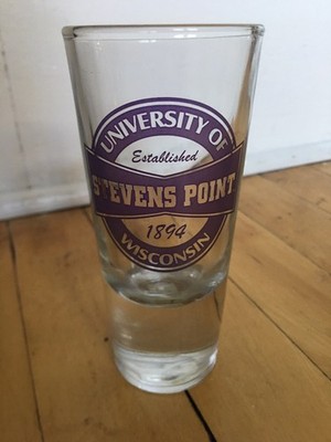 Vtg University of Wisconsin Stevens Point Tall Shot Glass UWSP Pointers 5.5 