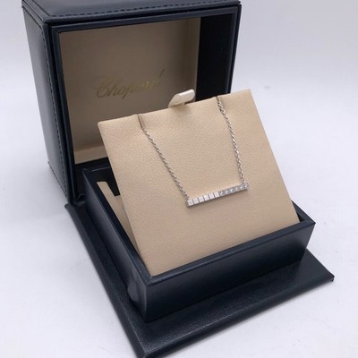 Chopard Ice Cube Bar Necklace 18K White Gold Diamond  Set Pendant Box