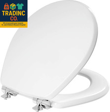 Bennett Toilet Seat with Chrome Hinges, Slow Close Wood Seat, Secure Metal Hinge