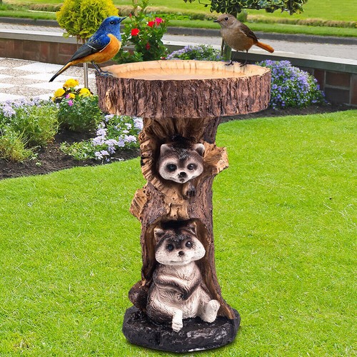 Resin Raccoon Birdbath Polyresin Antique Garden Bird Bath For Home