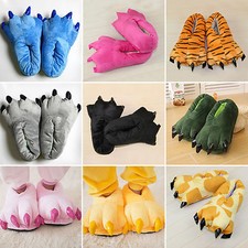 Adult Kids Animal Monster Feet Slippers Claw Dinosaur Paw Plush Funny Shoes