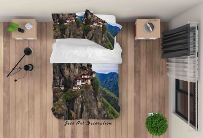 3D Berg Wald Dorf Landschaft Quilt Cover Set Bettwäsche Sets Kissenbezüge