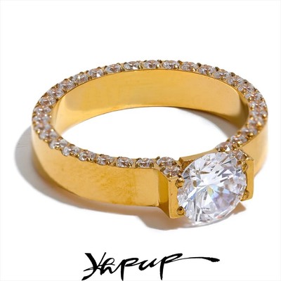 Yhpup Luxury Bling AAA Zirconia Ring, Stainless Steel Wedding Jewelry for Women