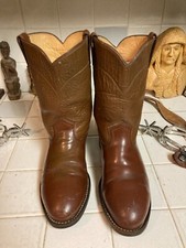 CHIPPEWA BROWN DISTRESSED STEEL TOE ROPER WORK BOOTS 9.5 W VINTAGE MADE IN USA