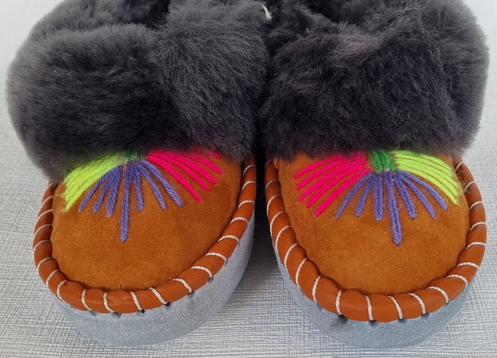 APL PELLICCIA DI AGNELLO calde PELLICCIA mocassino n.37 NUOVE pelle di pecora pelle fatte a mano colore*3