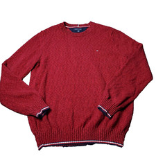 Tommy Hilfiger Sweater Mens XL Pullover Red Burgundy Cotton Ribbed Knit Casual