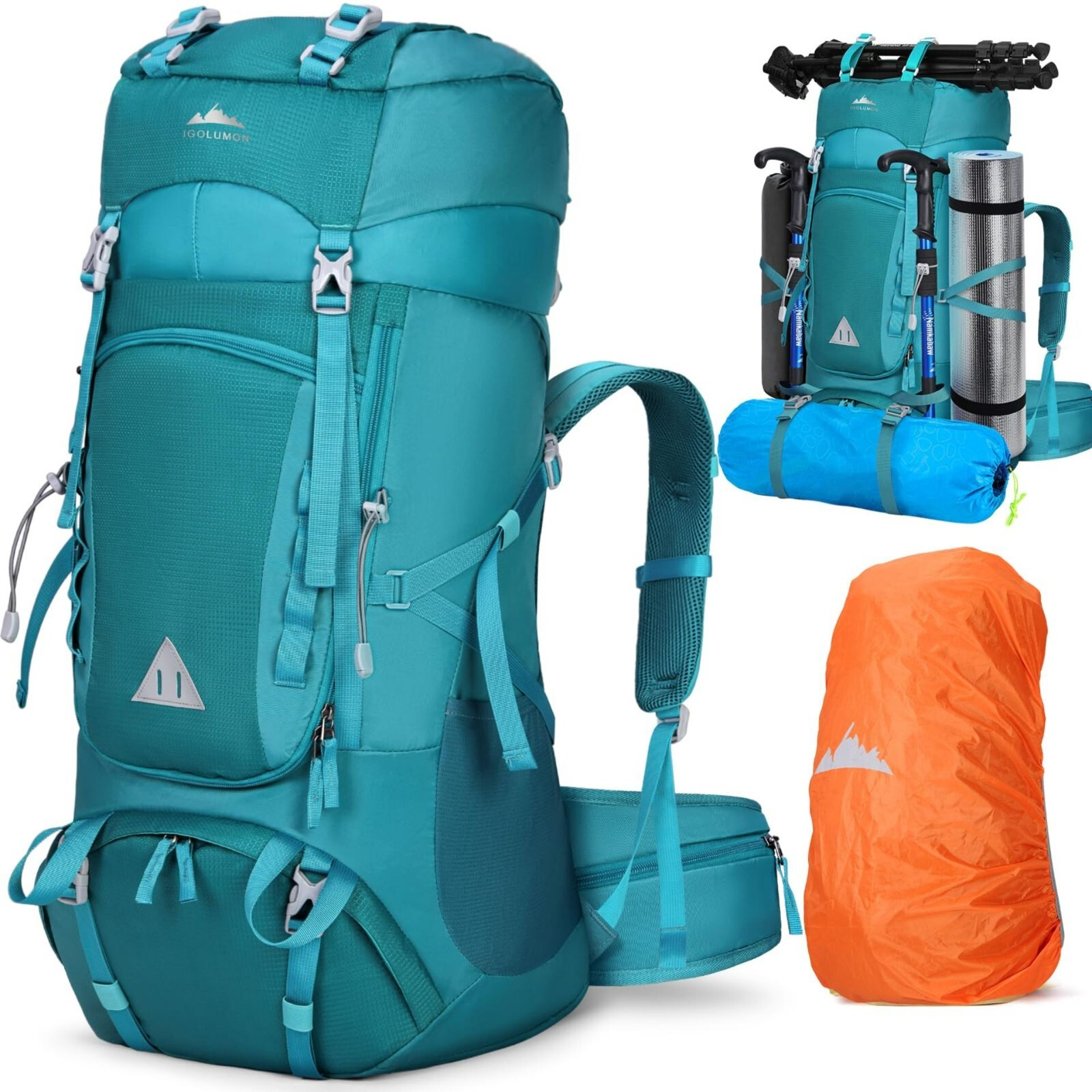IGOLUMON 60L Hiking Backpack with Rain Cover Waterproof Large Camping ...