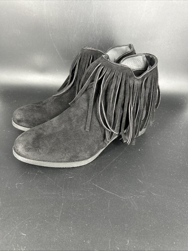 Pierre Dumas Dylan Bootie Women’s Size 11 Black Suede With Fringe