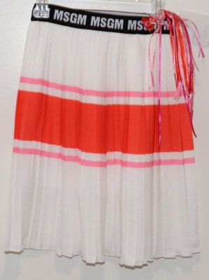 MSGM Girls Accordion Pleated White Skirt Elastic Waist Size 8 Originally $160