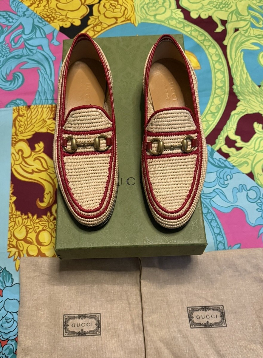 GUCCI Horsebit Loafers Raffia Agadir Shoes Moccassin Gucci raffia agadir leather loafers, brand new | eBay main image 3