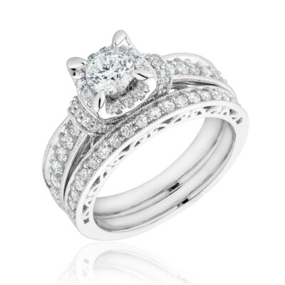 Engagement Bridal Ring Set 14K White Gold 2.10ct White Round Moissanite ...