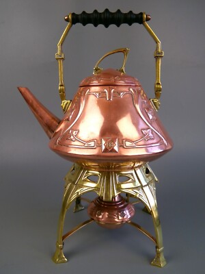 Art Nouveau WMF Spirit Kettle On Stand. Copper & Brass. Antique Vintage c.1905