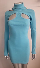 Missguided Womens Cut Dress Size Uk 4 Long Sleeves Bodycon Stretch Blue