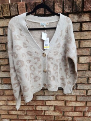 New Women's C&C California Tan Cheetah Cardigan Sweater RV $74 size Small