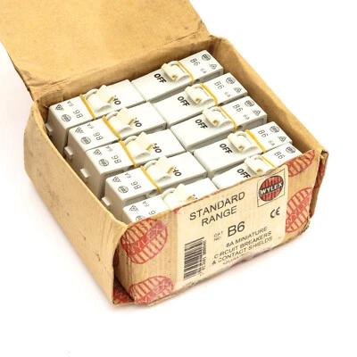 WYLEX SK 6A TYPE B PUSH/PLUG-IN CIRCUIT BREAKER B6 6 AMP MCB WITH BASE WHITE