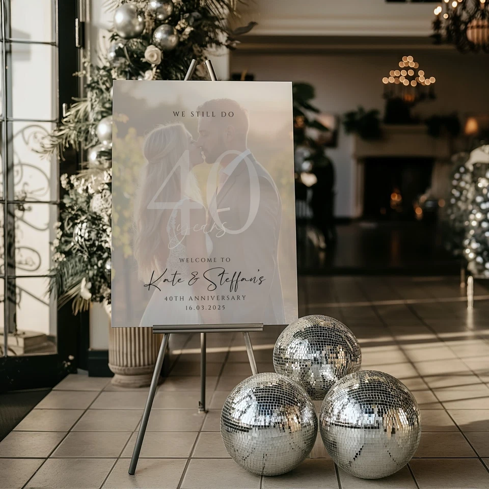 Cartel de bienvenida personalizado 40 aniversario boda foamboard cartel fiesta Foto 3 de 4