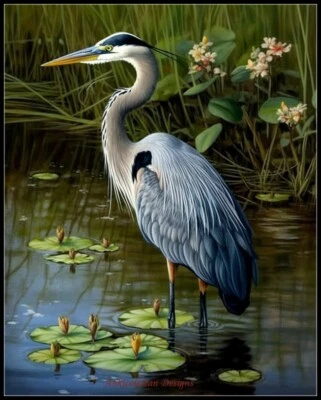 ANKICOLEMAN DESIGNS Great Blue Heron 4 - Chart Counted Cross Stitch Patterns Needlework DMC Color