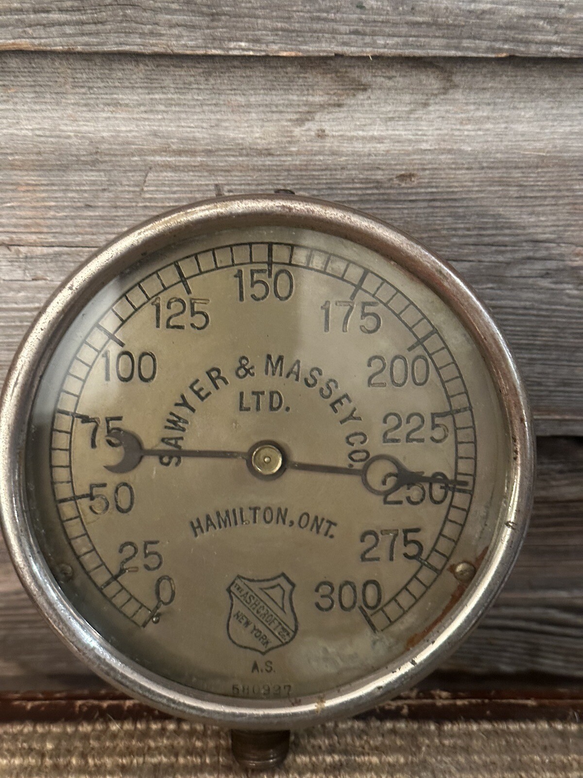 Vintage Ashcroft Steam Pressure Gauge Steampunk Sawyer & Massey Co. Ltd