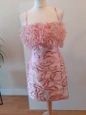 Anthropologie Strappy Feathered Metallic Dress, Pink, Small RRP £180