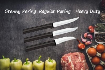 Rada 3 pc Set Granny Paring, Regular Paring, Heavy Duty Paring (Black Handle)