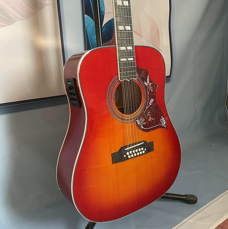 Acoustic Electric Guitar 12strings Humming Cherry Burst Solid Spruce