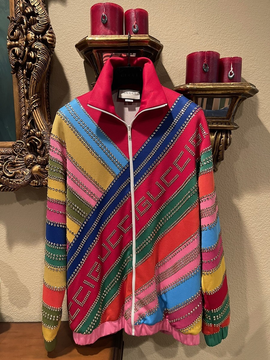100% Authentic GUCCI Crystal Embellished Striped Track Jacket Size