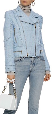 *BALMAIN* Metallic Tweed Biker Jacket NWT FR 42