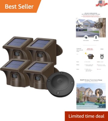 Solar-Powered Long-Range Driveway Alarm System with 4 Motion Sensors