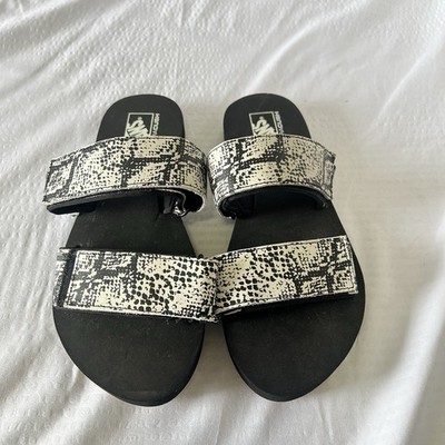 VANS Cayucas Slide Platform Sandals Womens Black White Python Print Size 7 NEW!