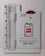 Vintage Bicep Ciba-Geigy RAIN GAUGE METAL ADVERTISING SIGN Farm Herbicide Sign