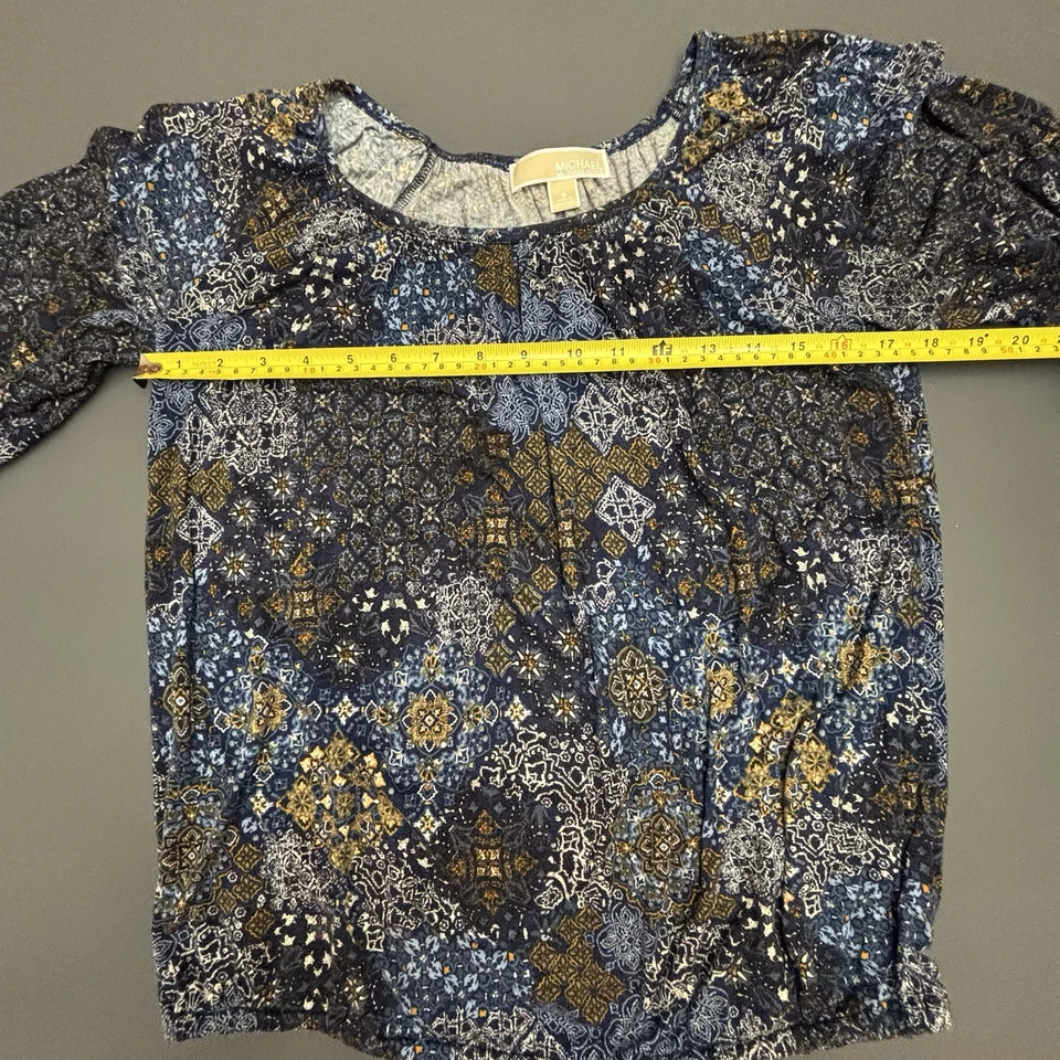 Top Michael Kors Talla S Azul Marino Estampado Padua 3/4 Manga Elástica Cintura Suave Cómodo Foto 3 de 4