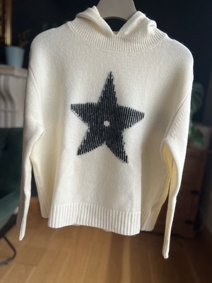 100% Kaschmir Hoodie Pullover creme/grau Brustweite 116 cm Len 55 cm M/L hautfreundlich