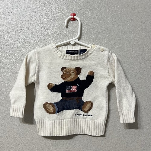 Vintage Polo Ralph Lauren Knit Sweater Infant 3-12 Months Bear Flag Pullover - Image 1