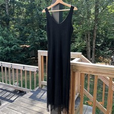 HARLOW Dress Sz 4 Black Crochet Fringe Vintage 90  s Y2K Grunge Whimsigoth Fairy