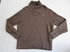 Polo Ralph Lauren Sweater Mens Large Brown Knit Shawl Neck Pullover Quiet Luxury