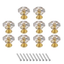 10Pcs Crystal Drawer Knobs 24 mm Dresser Knobs for Cupboard Clear/Gold