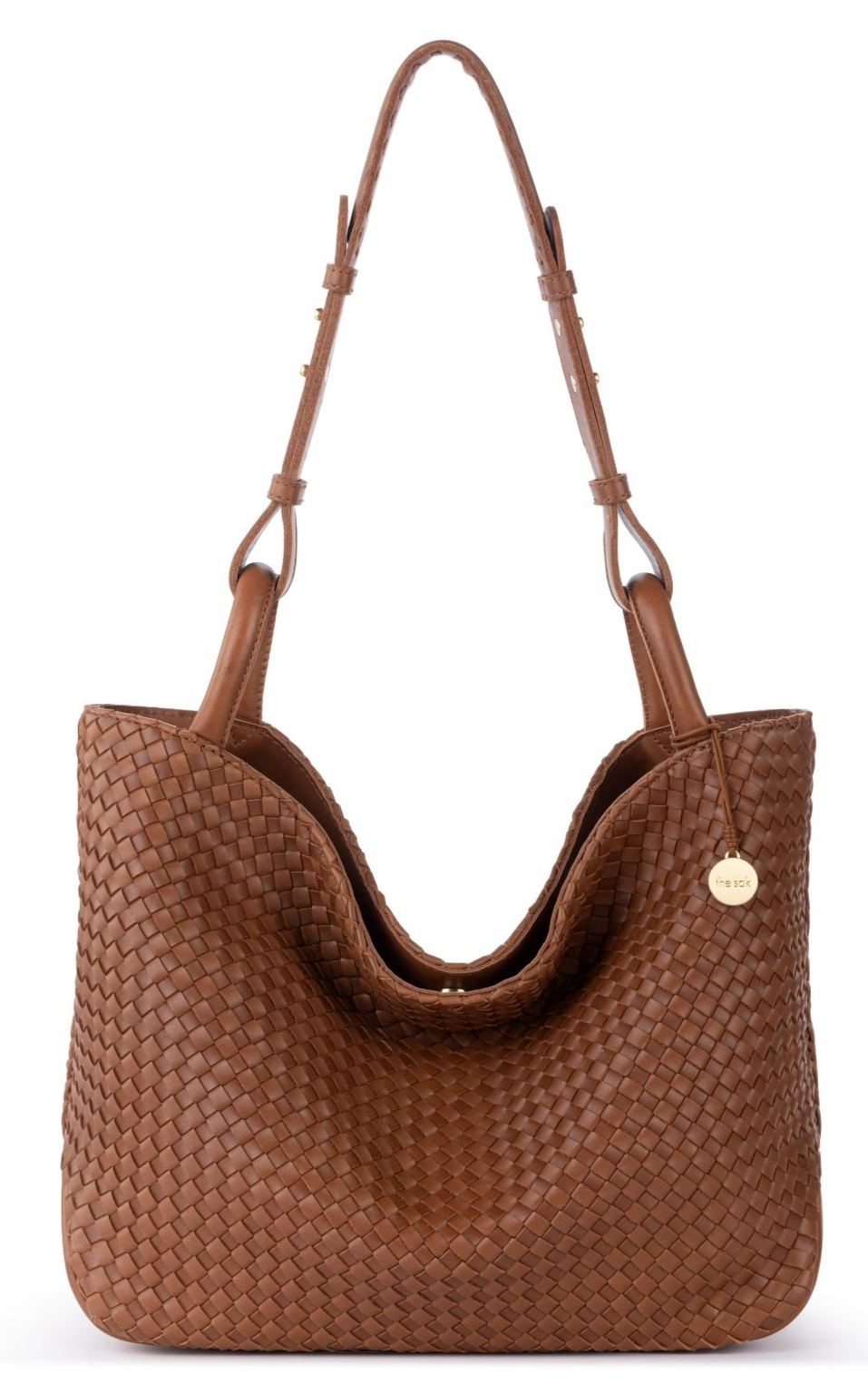 The Sak Los Feliz Medium Cognac Woven Leather Tote Shoulder Bag NWT