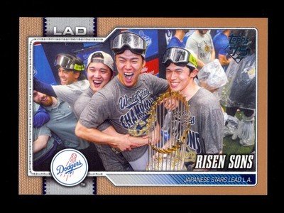 2026 Topps Series 2 Risen Sons Gold #1990/2026 Ohtani, Yamamoto, Sasaki Dodgers