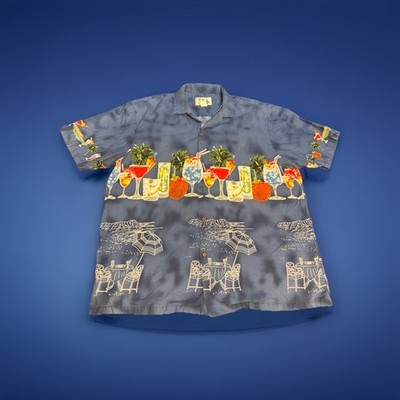 VYG KY'S Hawaiian SHIRT 2XL Made In Hawaii USA Aloha Button Tropical Cocktail