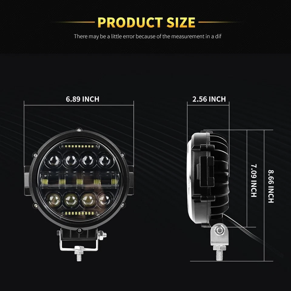 10x 7 Inch Round LED Work Light Pods Fog Spot DRL Offroad Bumper Bar 4WD ATV SUV - Image 2 of 4