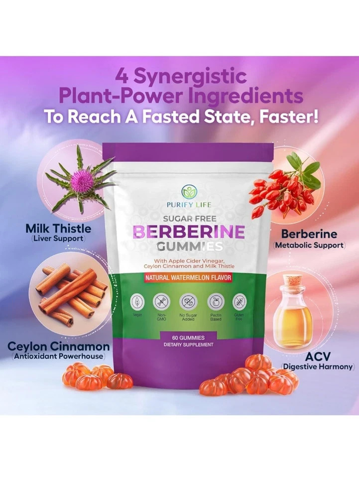 Lot of 2 Purify Life Sugar Free Berberine Gummies- Watermelon flavor-120 Gummies