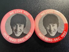 1980  (Lot of 2) JOHN LENNON Memorial ~ WE LOVE YOU pin Beatles buttons